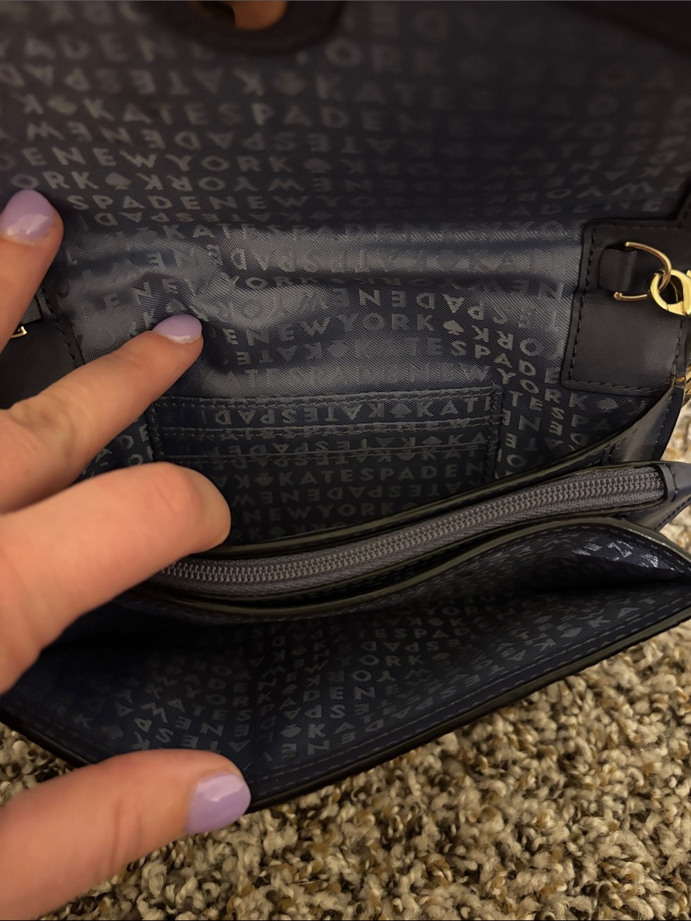 Kate Spade Navy Leather Wallet on Chain with Gold Hardware - Picture 2 of 3